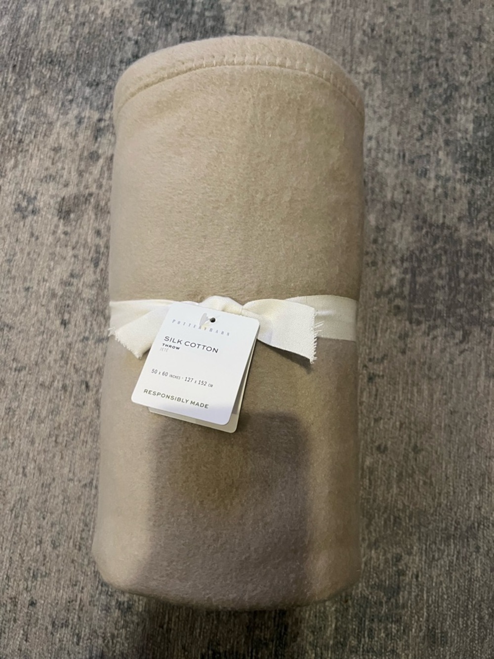 Pottery Barn Ivory Throw with Ribbon Tie